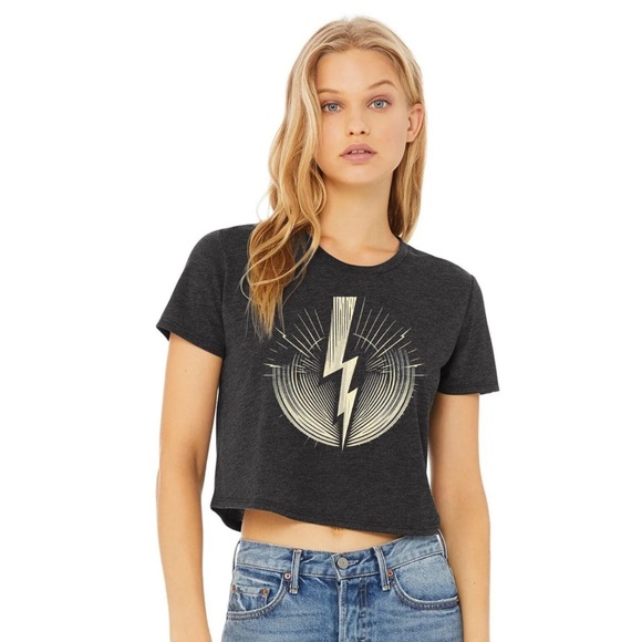 Trini Skies Tops - The Bolt Crop Top Tee Graphic Short Sleeve Pullover Crewneck Tshirt